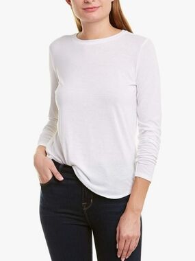 VINCE Pima Cotton Modal Blend Long Sleeve Tee Size S White Minimalist Casual